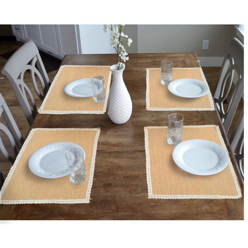 100% Jute Burlap Placemats Rustic Tablemats Lace Look Luxuries for Christmas,Holidays 