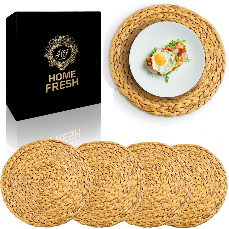 Handmade Water Hyacinth Round  Woven Placemats  8 Pieces 14 Inch.