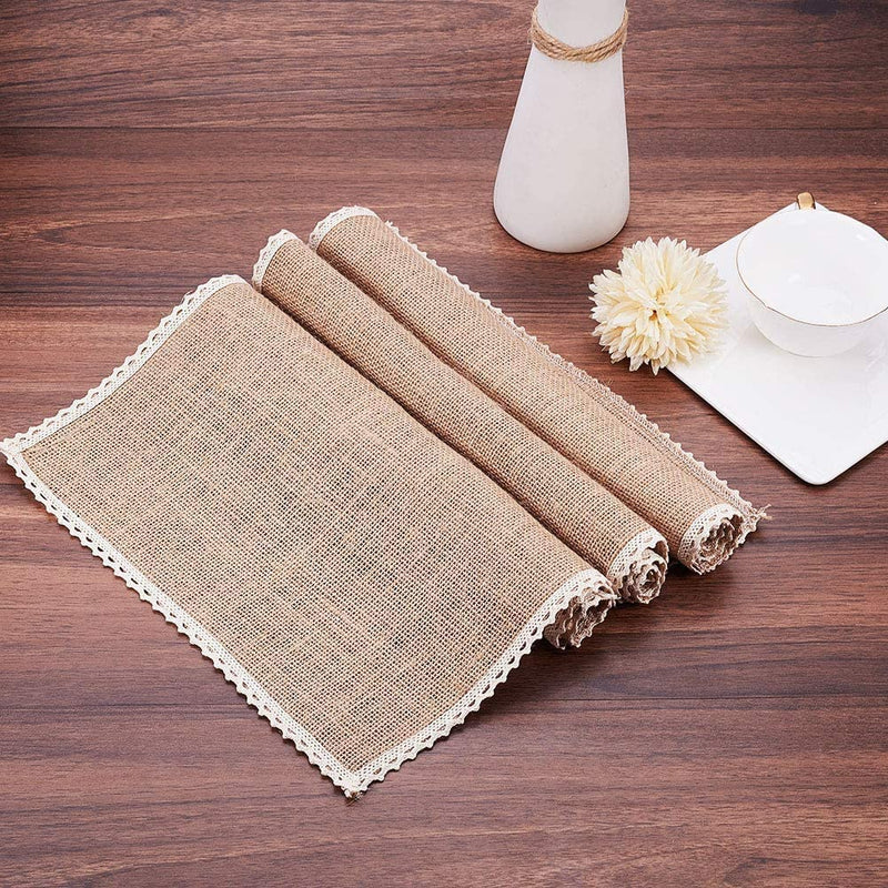 100% Jute Burlap Placemats Rustic Tablemats Lace Look Luxuries for Christmas,Holidays 